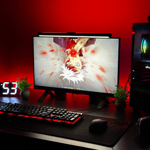 RGB LED strip light installed on desk setup